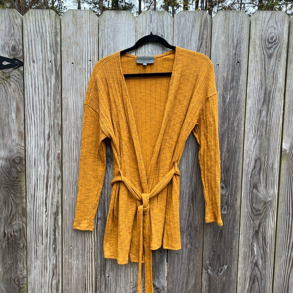 ANTHROPOGIE Sunday in Brooklyn mustard/gold belted cardigan Women’s Small